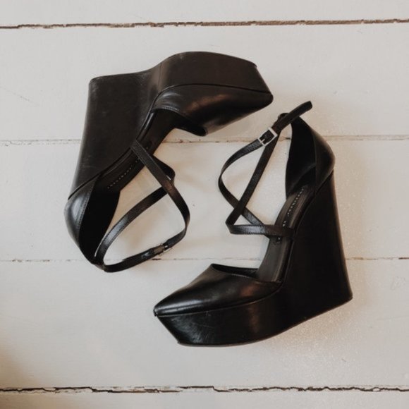 Theyskens' Theory leather pointed toe criss cross ankle strap platform wedge - Picture 8 of 11